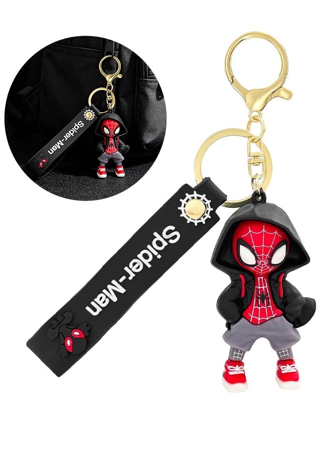 Wffo Cartoon Marvel Keychain -Keychain Gift for Boys, Cartoon Keychains Accessories Keyring Key Purse Backpack Car Charms - Good Evil Spider-Man - Black - Image 1