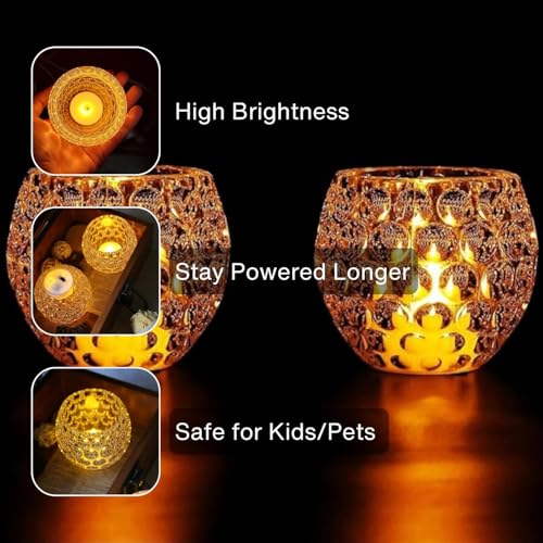 VERVENIX Tea Light Candle Holder Pack of 2, Warm White| Flameless & Smokeless Home Decorative Candles - Transparent Acrylic LED Tea Light Candles for Christmas, Festivals - Image 4