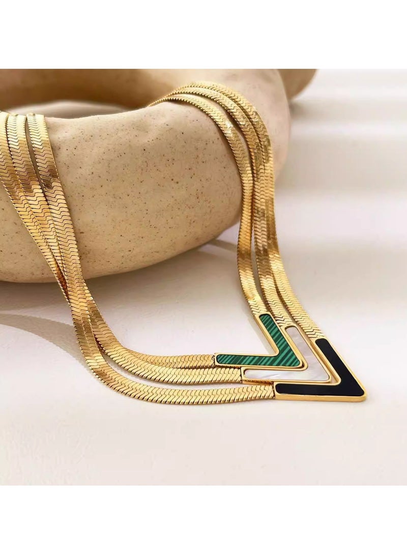 القمر مجوهرات نسائية قلادة ذهبية خضراء V شكل أكسسوارات زفاف شعبية سيدات - Image 1