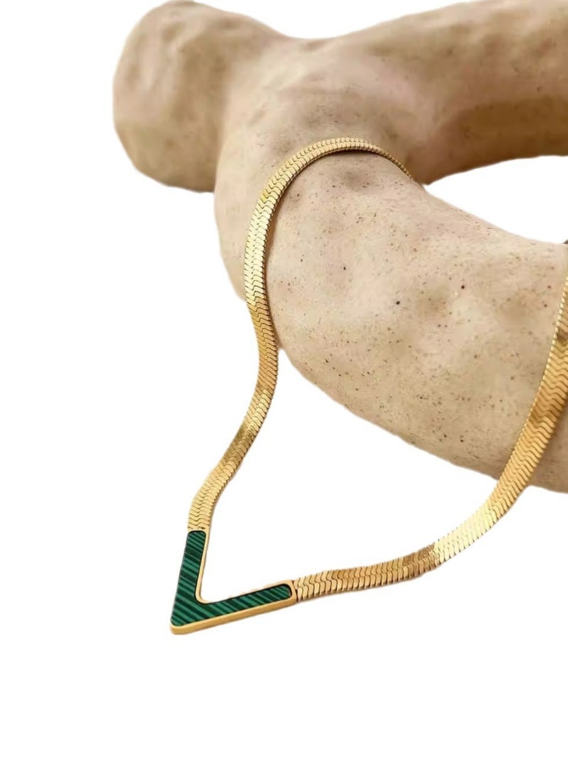 القمر مجوهرات نسائية قلادة ذهبية خضراء V شكل أكسسوارات زفاف شعبية سيدات - Image 2