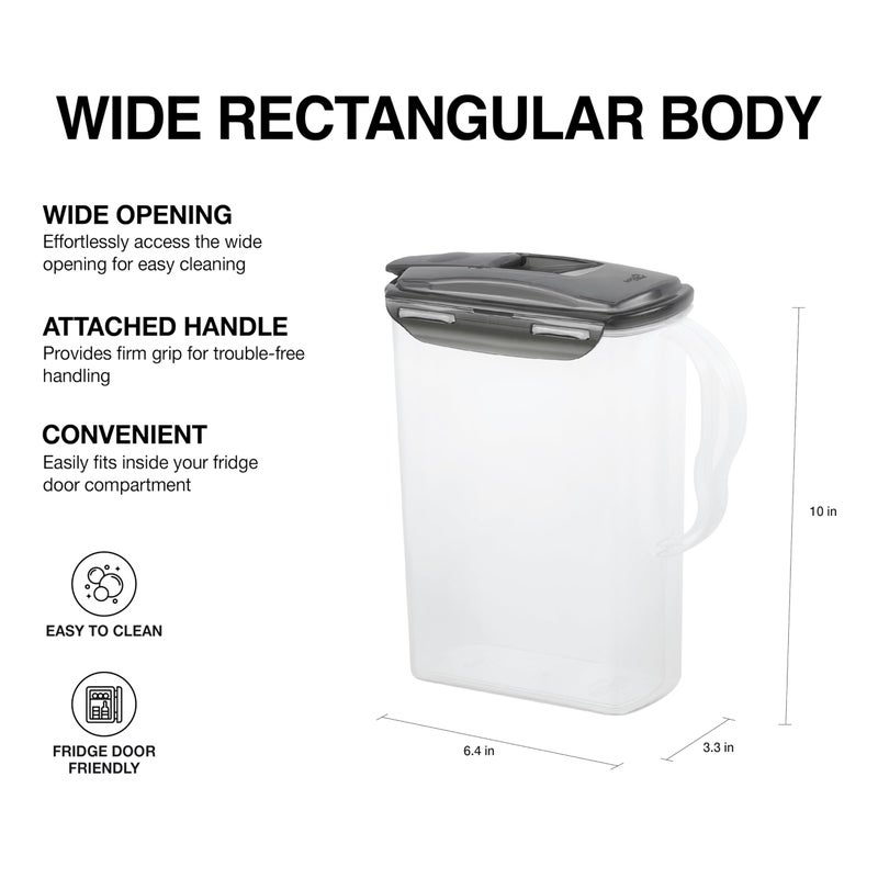 LocknLock Aqua Fridge Door Water Jug with Handle BPA Free Plastic Pitcher with Flip Top Lid Perfect for Making Teas and Juices, 3 Quarts, Gray - Image 3