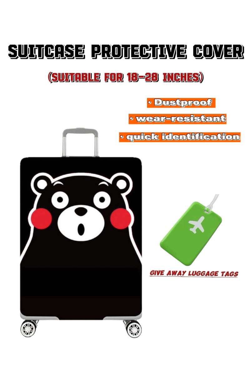 TNGames Black Bear Cute & Stain-Resistant Design Extra Thick & Highly Elastic Suitcase Protector Cover (Fits 22-25 Inch Luggage) + Free Macaron Apple Green PVC Luggage Tag | Dustproof & Scratchproof - Easy Airport Identification - Image 1
