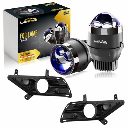 Audio Wheels 3" LED Projector Fog Lamp with Cover - 120W, 6000K White | Dual-Beam | with Blue Tint Film | 12V/24V Fog Light for Car & Vehicle Modification | For Hyundai Creta 2020 - Image 1