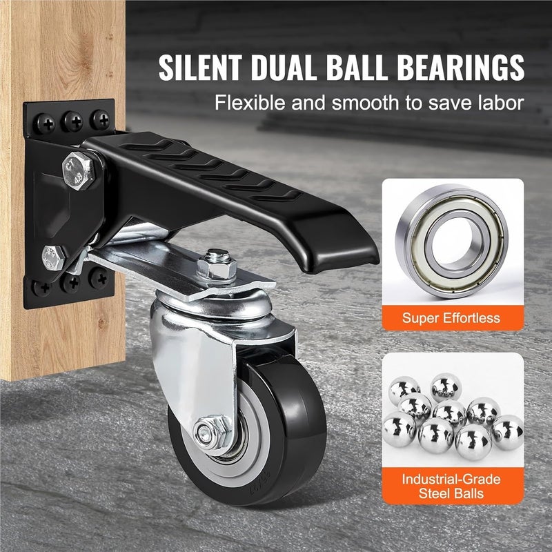 عجلات دوارة قابلة للسحب 4 قطع، مثبتة جانبيًا، قابلة للتعديل، ذات عجلات منخفضة الخطوة للأثاث - Image 5