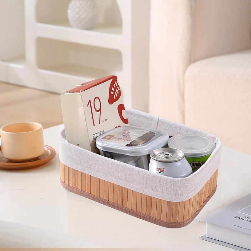 Homestic Pack of 3 Bamboo Storage Basket With Liner|Fodable Storage Organizer|Box For Cloth, Toiletry, Bathroom|Capacity 7L, 4.8L, 2.8L|Natural|