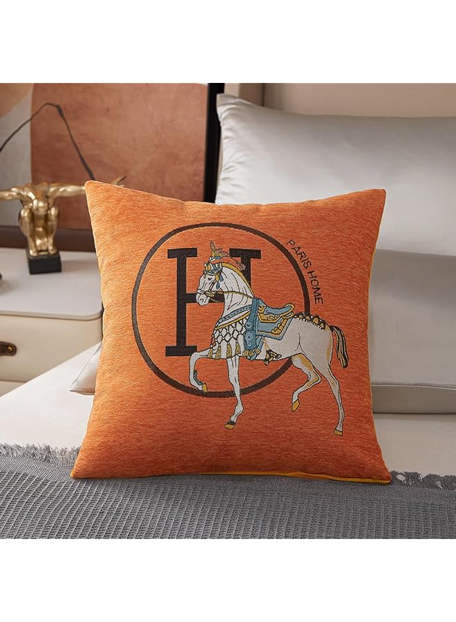 erorex 18X18 Inch Inches Throw Pillow Cushion Covers Set Pack Of 2 Pcs Luxury Horse Embroidery Modern Style Couch Sofa Pillow Cover For Living Room Bedroom Orange - Image 5