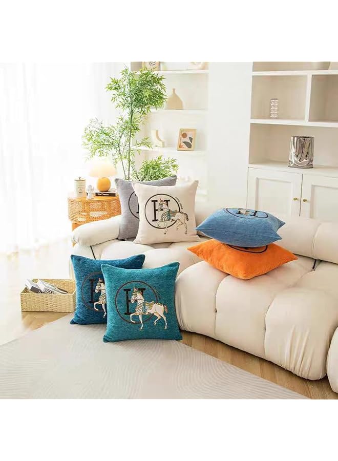 erorex 18X18 Inch Inches Throw Pillow Cushion Covers Set Pack Of 2 Pcs Luxury Horse Embroidery Modern Style Couch Sofa Pillow Cover For Living Room Bedroom Orange - Image 2