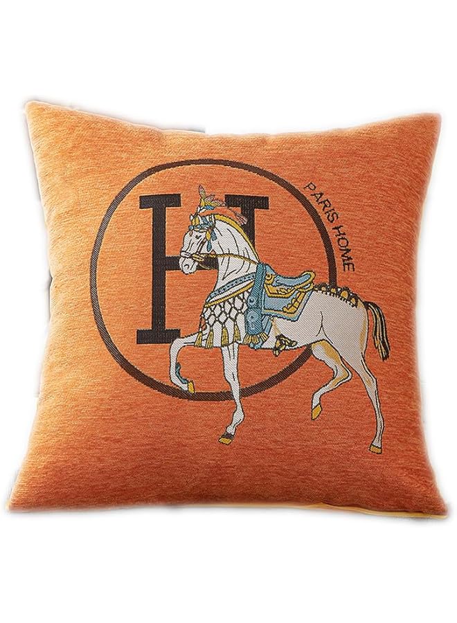 erorex 18X18 Inch Inches Throw Pillow Cushion Covers Set Pack Of 2 Pcs Luxury Horse Embroidery Modern Style Couch Sofa Pillow Cover For Living Room Bedroom Orange - Image 1