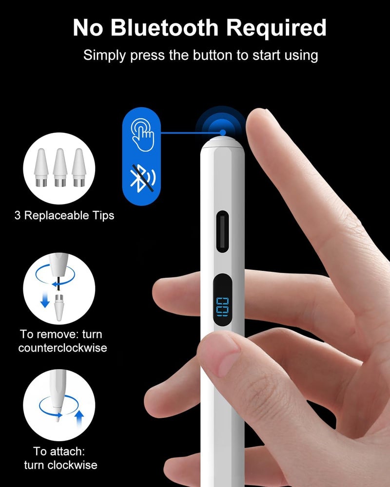 مصنع عالمياً قلم DIGIROOT العالمي المغناطيسي مع شاشة عرض طاقة LED، قلم مغناطيسي لأجهزة iPhone وأندرويد/أجهزة لوحية ونظام Harmony OS، متوافق مع سامسونج وهواوي وشاومي ولينوفو سهل العناية اليومية - Image 5