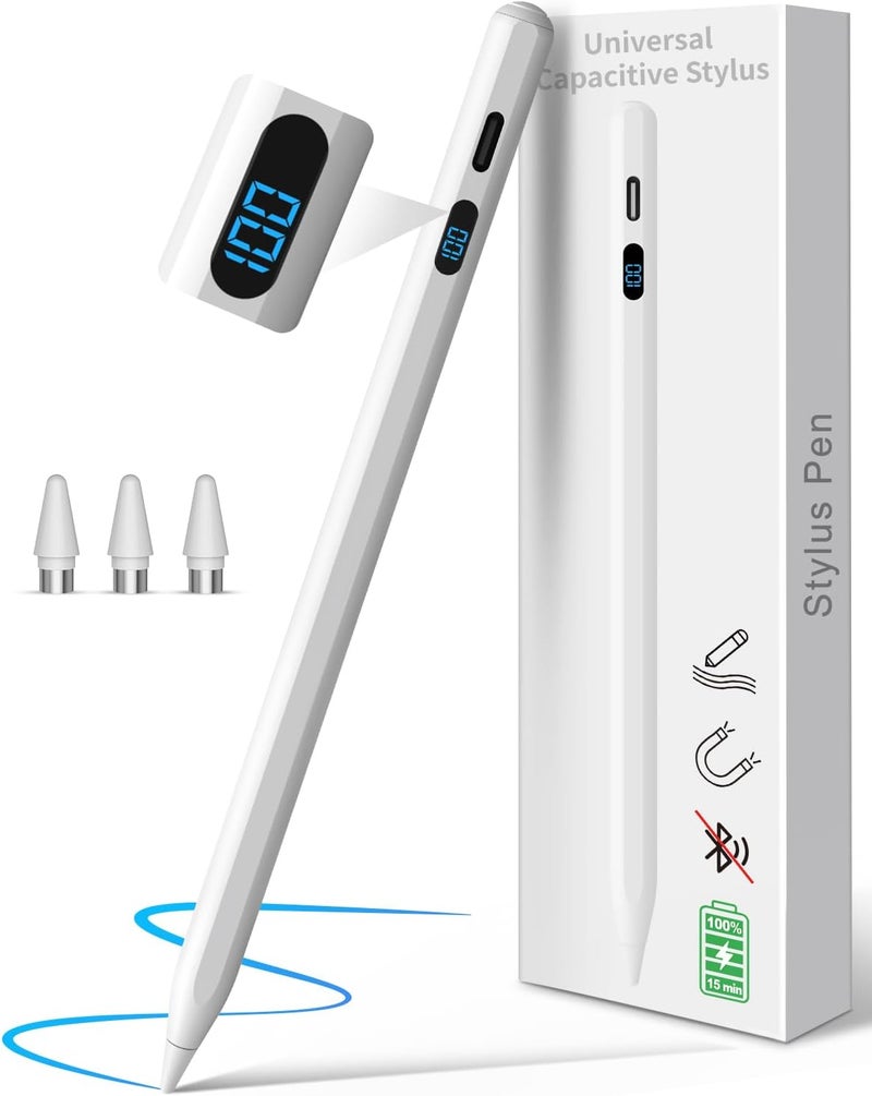 مصنع عالمياً قلم DIGIROOT العالمي المغناطيسي مع شاشة عرض طاقة LED، قلم مغناطيسي لأجهزة iPhone وأندرويد/أجهزة لوحية ونظام Harmony OS، متوافق مع سامسونج وهواوي وشاومي ولينوفو سهل العناية اليومية - Image 1