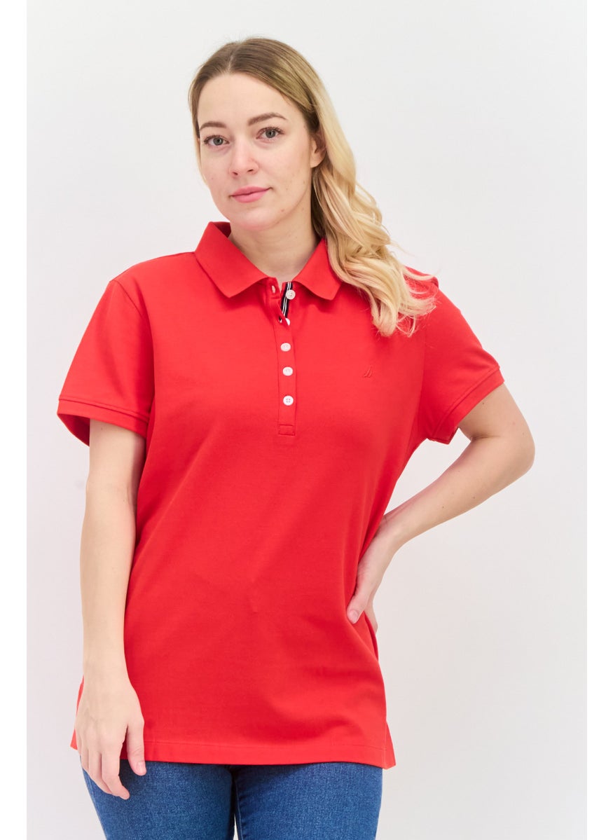 NAUTICA Women Regular Fit Embroidered Logo Short Sleeves Polo, Red  - Image 1