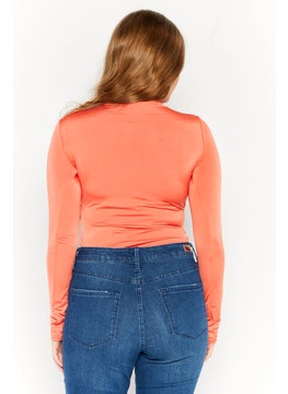 PUBLIC DESIRE Women Plain Cut-Out Long Sleeves Bodysuit, Orange  - Image 3