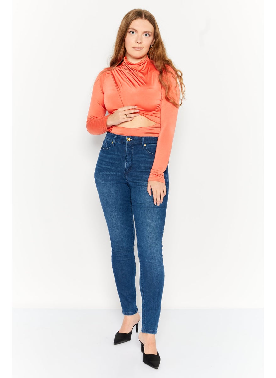 PUBLIC DESIRE Women Plain Cut-Out Long Sleeves Bodysuit, Orange  - Image 2