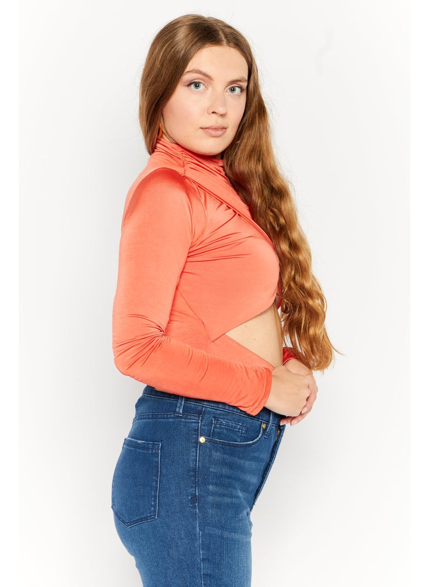 PUBLIC DESIRE Women Plain Cut-Out Long Sleeves Bodysuit, Orange  - Image 4