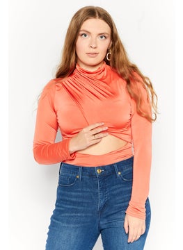 PUBLIC DESIRE Women Plain Cut-Out Long Sleeves Bodysuit, Orange  - Image 1