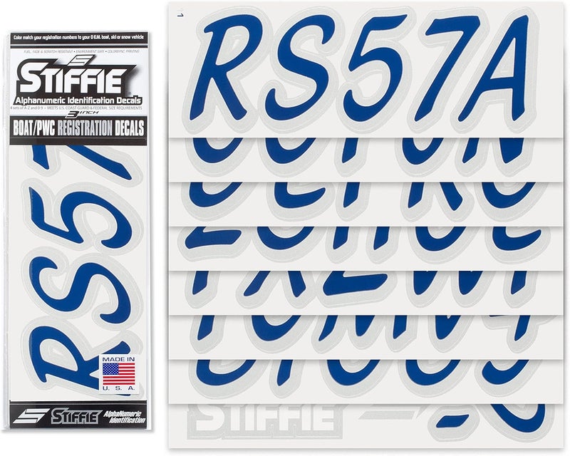 Stiffie WHIPLINE Solid 3" Alpha-Numeric Registration Identification Numbers Stickers Decals for Boats & Personal Watercraft (Navy / Metallic Silver) - Image 2