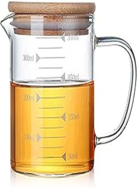 Multi-function food grade measuring cup frozen high borosilicate glass scale cup with handle and durable bamboo lid beaker microwave flame heating frozen v-shaped spout 12oz(350ml)