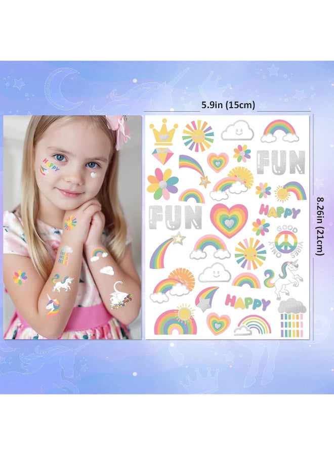 HTKCRX Temporary Tattoo for Kids Unicorn Rainbow Flower Cute-118 Glitter Styles Crown Swan Metallic Waterproof Groovy Fake Tattoos Body Face Tattoos Stickers Birthday Party Favors Decorations for Girls Boys - Image 3