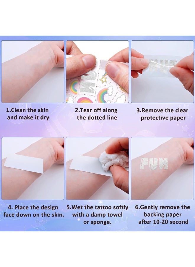 HTKCRX Temporary Tattoo for Kids Unicorn Rainbow Flower Cute-118 Glitter Styles Crown Swan Metallic Waterproof Groovy Fake Tattoos Body Face Tattoos Stickers Birthday Party Favors Decorations for Girls Boys - Image 4