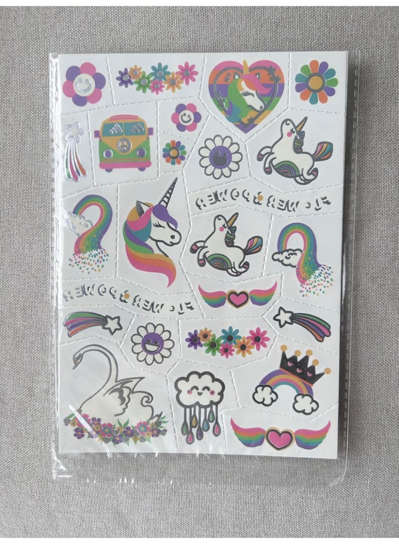 HTKCRX Temporary Tattoo for Kids Unicorn Rainbow Flower Cute-118 Glitter Styles Crown Swan Metallic Waterproof Groovy Fake Tattoos Body Face Tattoos Stickers Birthday Party Favors Decorations for Girls Boys - Image 5