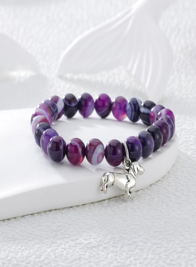 Fullrainbow Dachshund Gifts for Women: Dachshund Bracelet, Purple, Middle, Stretch, Toggle Clasp, Round Beads, Bead Chain, 6.8-7.5 inches - Image 2