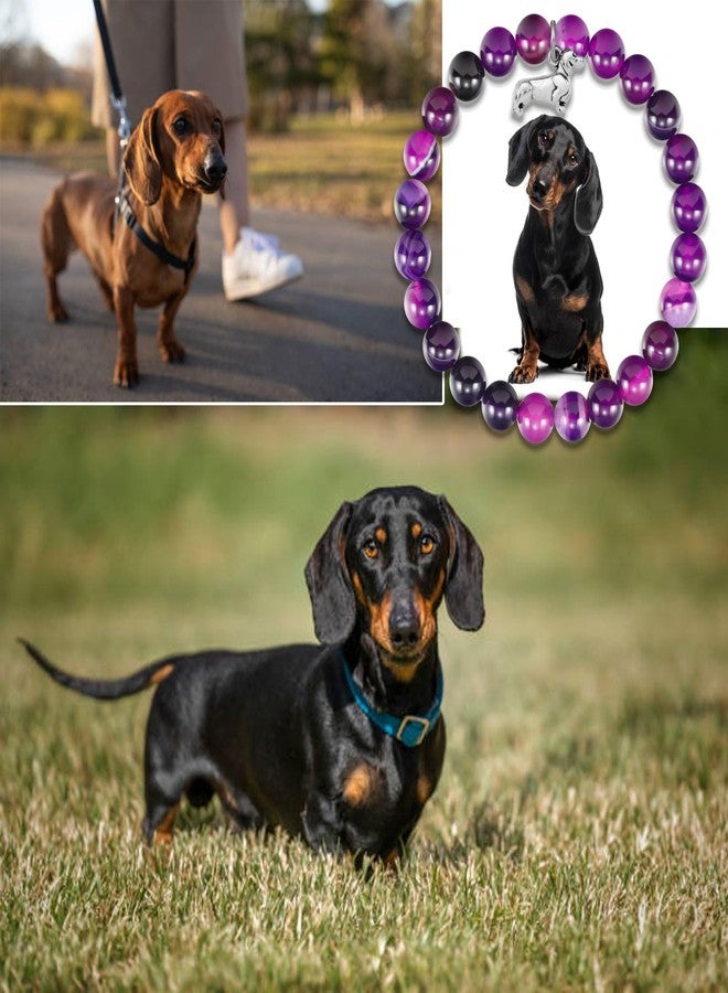 Fullrainbow Dachshund Gifts for Women: Dachshund Bracelet, Purple, Middle, Stretch, Toggle Clasp, Round Beads, Bead Chain, 6.8-7.5 inches - Image 3