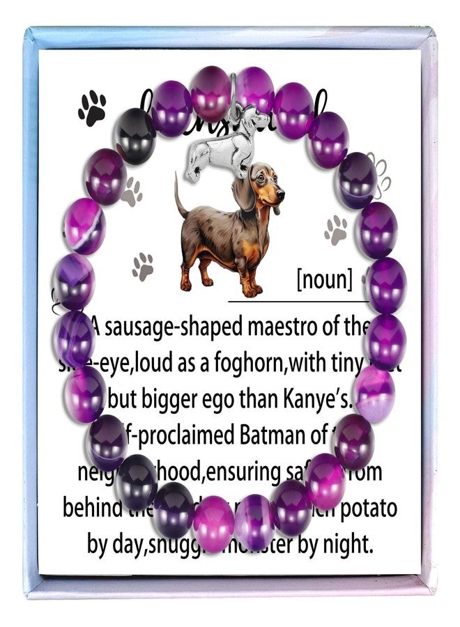 Fullrainbow Dachshund Gifts for Women: Dachshund Bracelet, Purple, Middle, Stretch, Toggle Clasp, Round Beads, Bead Chain, 6.8-7.5 inches - Image 1
