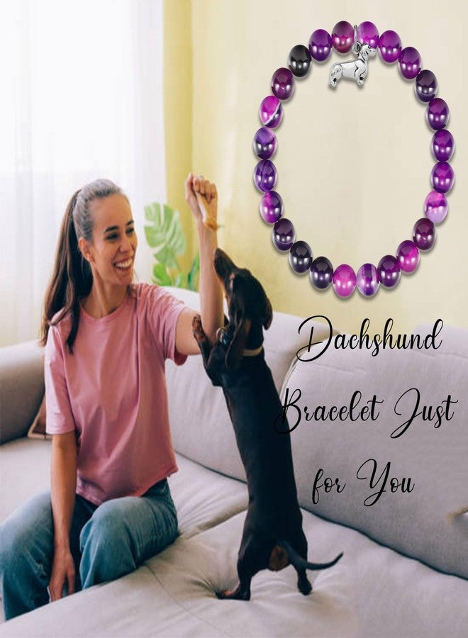 Fullrainbow Dachshund Gifts for Women: Dachshund Bracelet, Purple, Middle, Stretch, Toggle Clasp, Round Beads, Bead Chain, 6.8-7.5 inches - Image 4