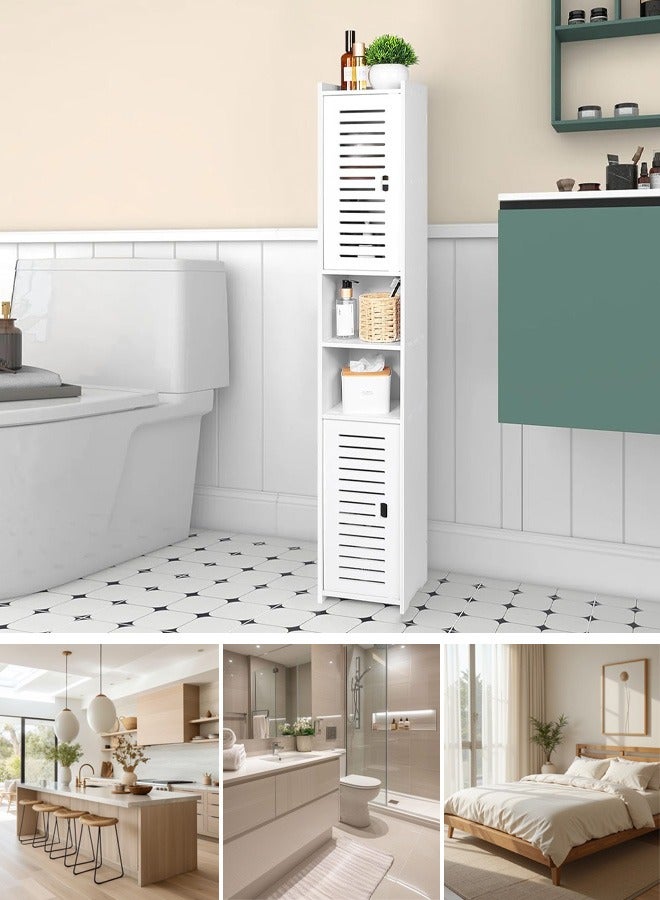 نوايوو خزانة تخزين الحمام - خزانة أرضية طويلة قائمة بذاتها ضيقة مع بابين للخزانة، خزانة تخزين منزلية لغرفة المعيشة، غرفة النوم، منظم مطبخ، لون أبيض - Image 1