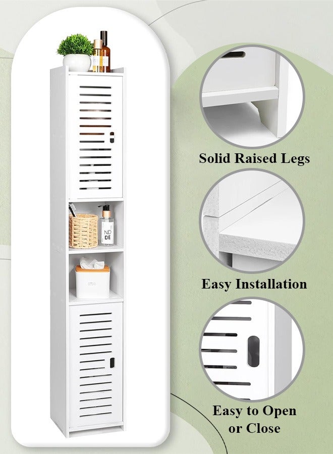 نوايوو خزانة تخزين الحمام - خزانة أرضية طويلة قائمة بذاتها ضيقة مع بابين للخزانة، خزانة تخزين منزلية لغرفة المعيشة، غرفة النوم، منظم مطبخ، لون أبيض - Image 3