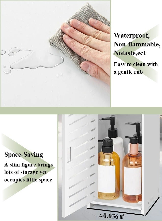 نوايوو خزانة تخزين الحمام - خزانة أرضية طويلة قائمة بذاتها ضيقة مع بابين للخزانة، خزانة تخزين منزلية لغرفة المعيشة، غرفة النوم، منظم مطبخ، لون أبيض - Image 4