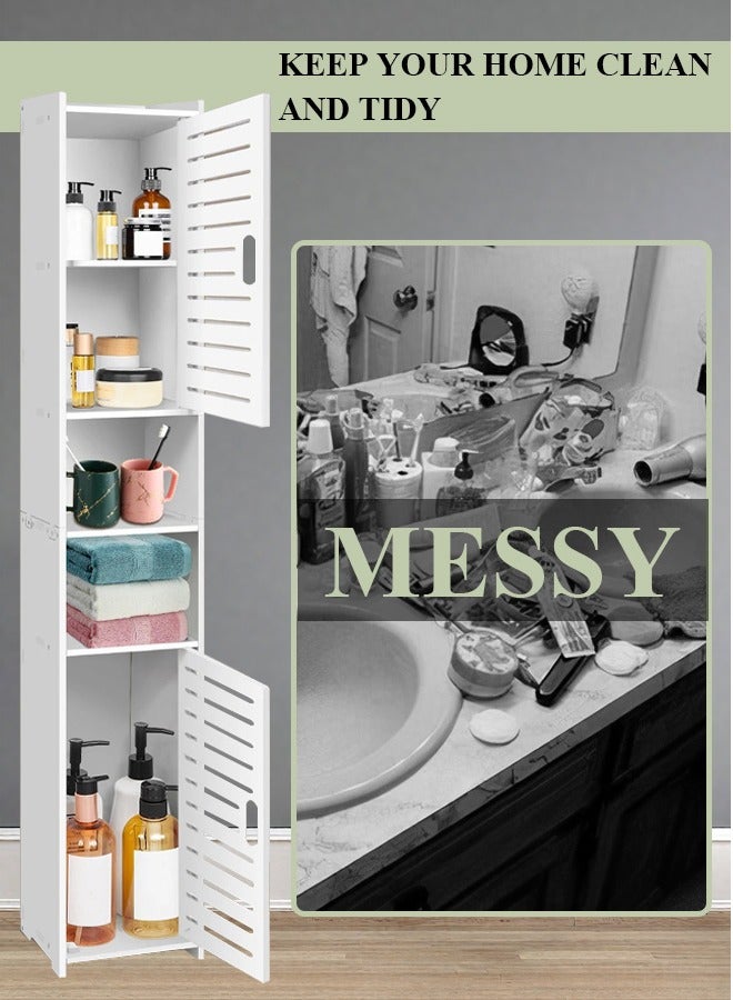 نوايوو خزانة تخزين الحمام - خزانة أرضية طويلة قائمة بذاتها ضيقة مع بابين للخزانة، خزانة تخزين منزلية لغرفة المعيشة، غرفة النوم، منظم مطبخ، لون أبيض - Image 5