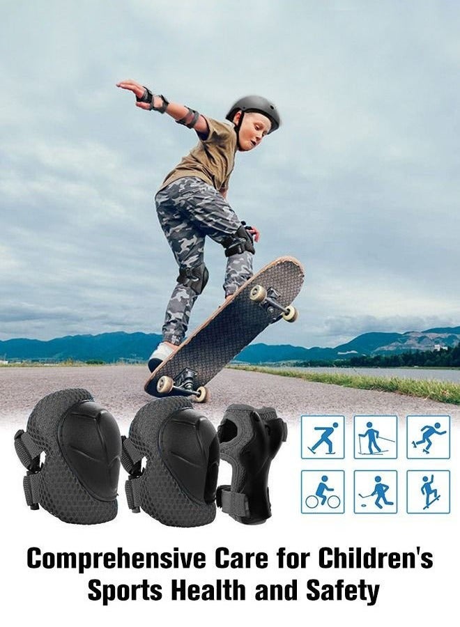 Hanayo 7 Pcs Kids Protective Gear Set Kids Helmet Pad Set Adjustable Kids Bike Helmet Toddler Helmets for Girls Boys Safety Protection Gear for Outdoor Sports(Black) - Image 2
