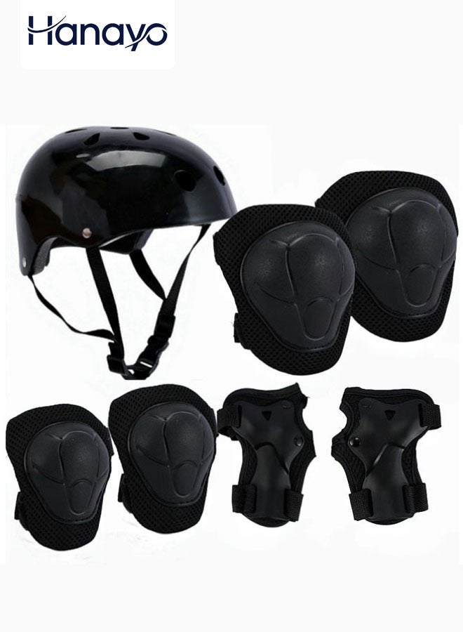 Hanayo 7 Pcs Kids Protective Gear Set Kids Helmet Pad Set Adjustable Kids Bike Helmet Toddler Helmets for Girls Boys Safety Protection Gear for Outdoor Sports(Black) - Image 1