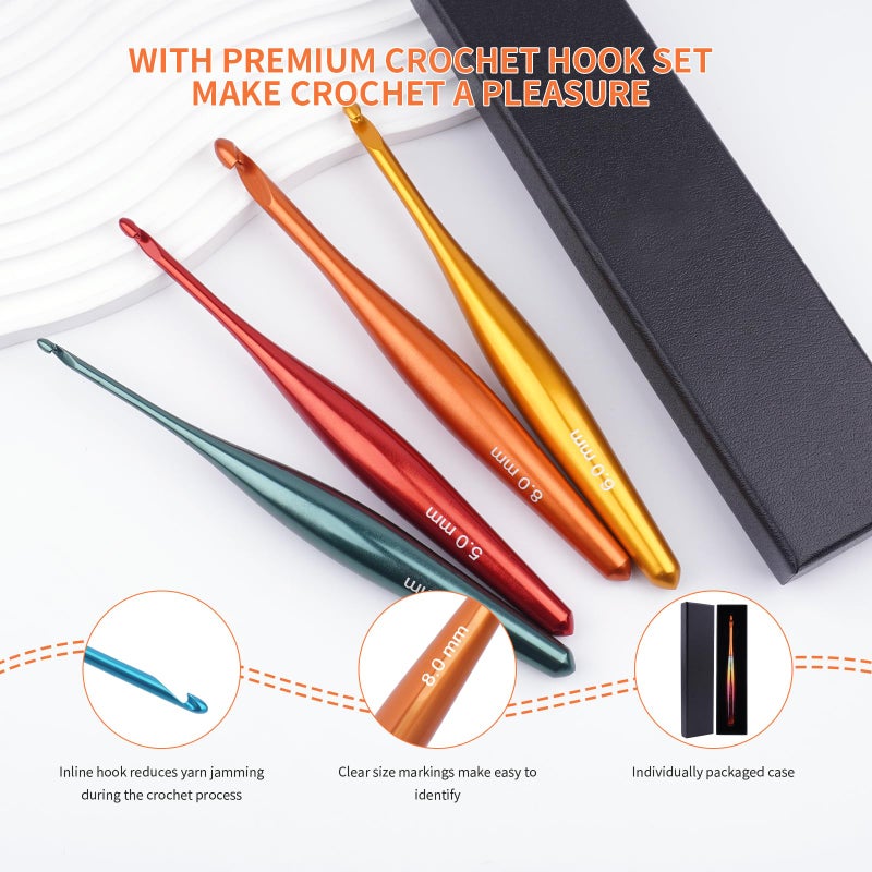 BsHooker 4mm Inline Crochet Hook Ergonomic Aluminum Crochet Hook with Case Crochet Needles for Arthritic Hands,Crcohet Gift for Beginner - Image 3