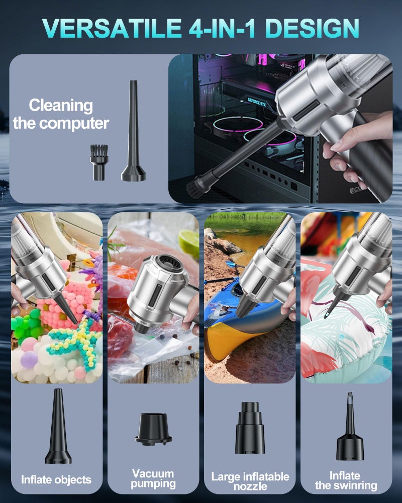 houscly Portable Cordless Foldable 20000PA High Power Mini Vacuum Cleaner, 4-in-1 Compressed Duster & Air Blower & Pump, Hand Held Vacuum, Brushless Motor, for Car, Home, Office, Pet, Camping - Image 4