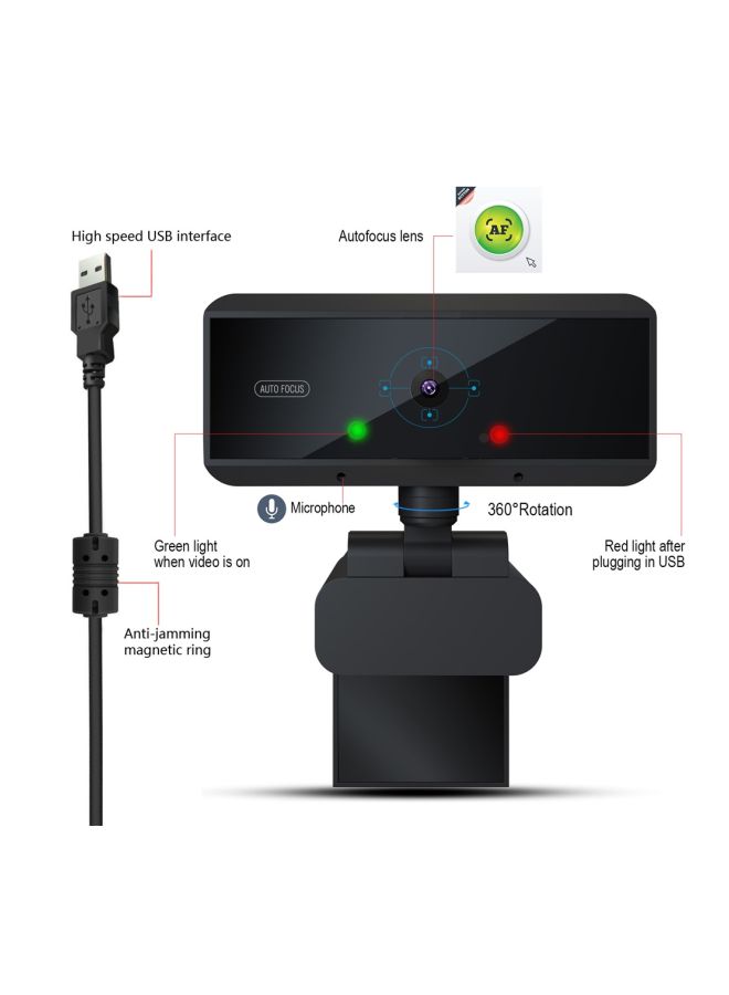 NIBEMINENT 1080P Auto Focus Webcam Black  - Image 2