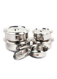 KCL KCL Stainless Steel Mirror Finish Hammered Arabian Chetty/Handi for Cooking n Serving - Set of 5 - (Capacity - 1500ml, 2000ml, 2500ml, 3000ml, 3500ml)  - Image 1