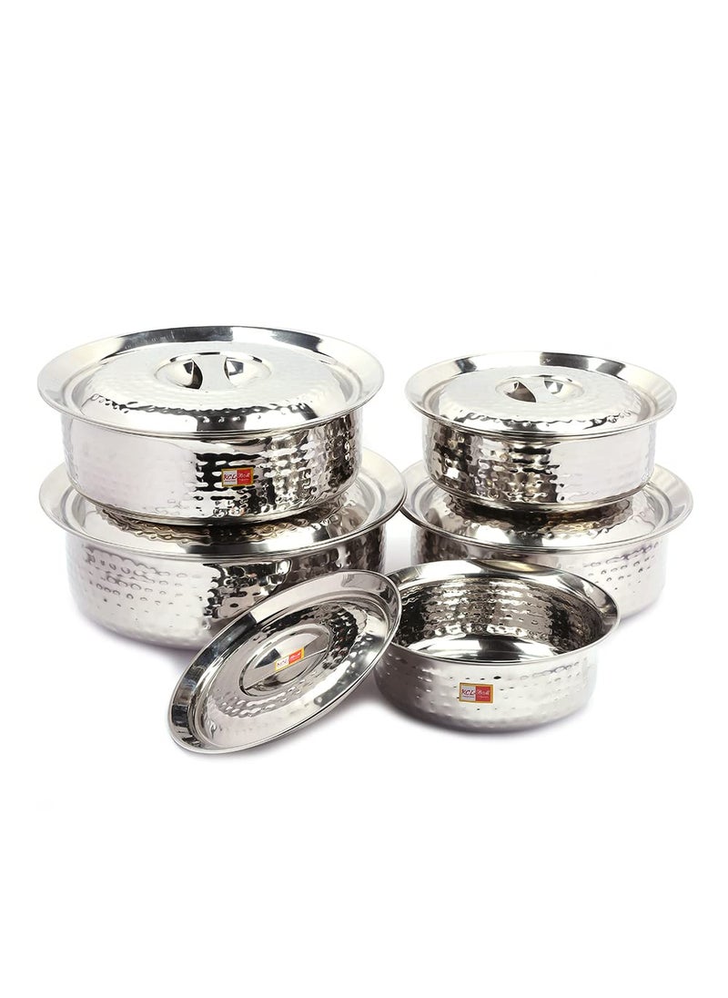 KCL - KCL Stainless Steel Mirror Finish Hammered Arabian Chetty/Handi for Cooking n Serving - Set of 5 - (Capacity - 1500ml, 2000ml, 2500ml, 3000ml, 3500ml) - Image 1