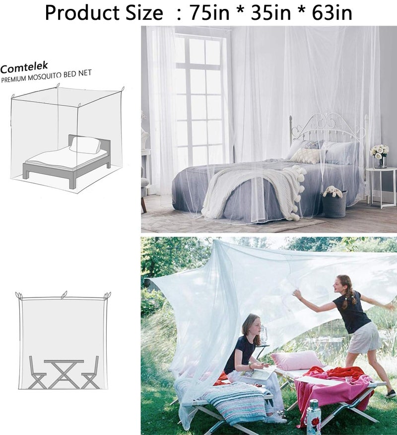 Comtelek Canopy Bed Curtains 4 Corners Mosquito Net Mosquiteros para Camas Bed Canopies Netting Bed Drapes Rectangular Mosquito Mesh for Patio Gothic Outdoor Travel Home Decorï¼ˆL75 X W35 X H63,1 Opening, Whiteï¼‰ - Image 2