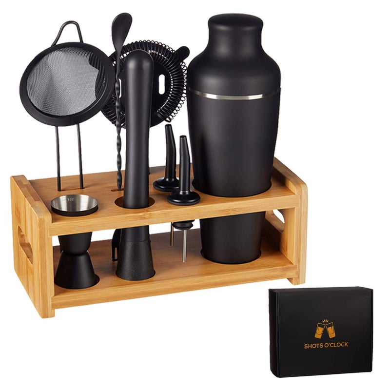 9Piece Cocktail Shaker Bartender Kit with Stand Boston Shaker Mixing Spoon Muddler Measuring Jigger Mesh and Regular Strainer Liquor Pourers and More Professional Bar Tools