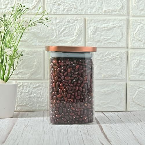Femora Borosilicate Glass Square Jar With Stainless Steel Air Tight Lid|Glass Jar For Kitchen| Kitchen Storage Jars|1 Year Warranty|Jars for Gifting, Snacks, Spice, Cookies, Dry Food|1100 ML|Set Of 2 - Image 2