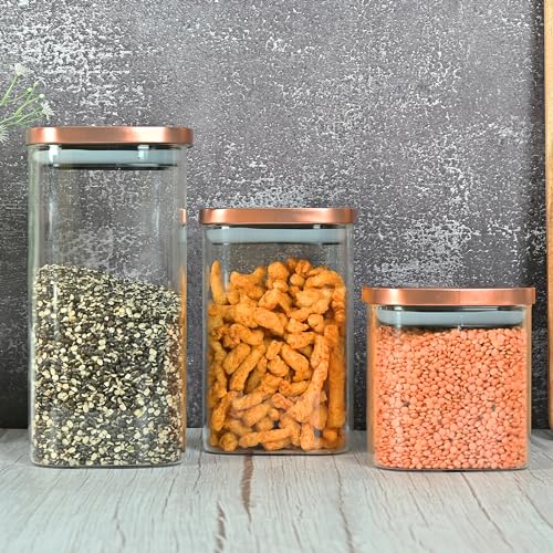Femora Borosilicate Glass Square Jar With Stainless Steel Air Tight Lid|Glass Jar For Kitchen| Kitchen Storage Jars|1 Year Warranty|Jars for Gifting, Snacks, Spice, Cookies, Dry Food|1100 ML|Set Of 2 - Image 5