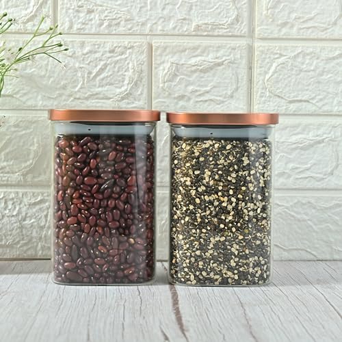 Femora Borosilicate Glass Square Jar With Stainless Steel Air Tight Lid|Glass Jar For Kitchen| Kitchen Storage Jars|1 Year Warranty|Jars for Gifting, Snacks, Spice, Cookies, Dry Food|1100 ML|Set Of 2 - Image 1
