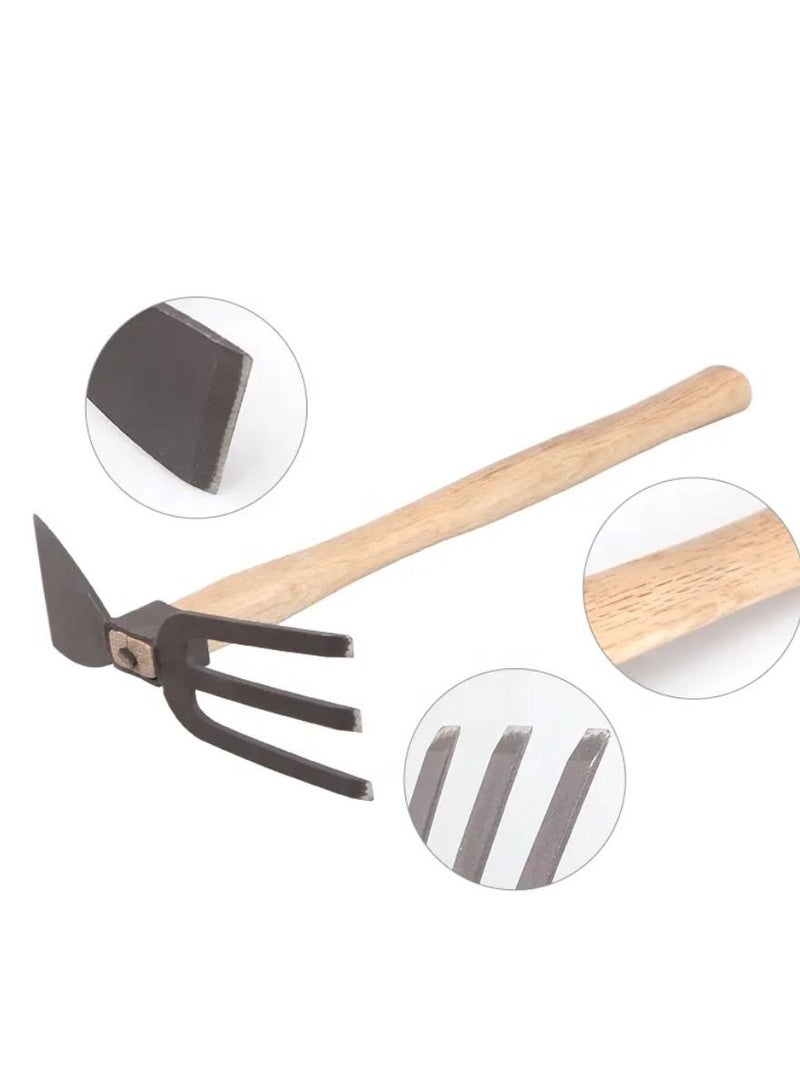 Yuwell Stainless Japanese Style Garden And Cultivator Dual Headed 3 Prongs Combo Garden Tools With Wood Handle - Image 5