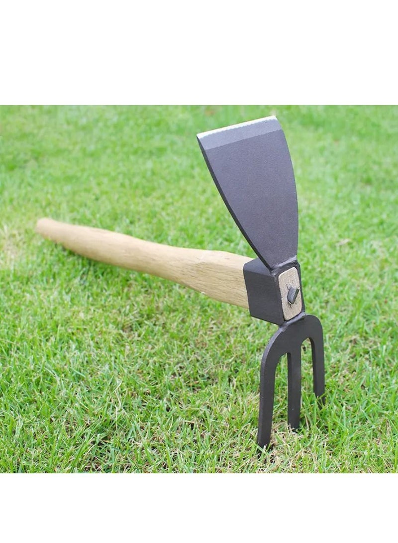 Yuwell Stainless Japanese Style Garden And Cultivator Dual Headed 3 Prongs Combo Garden Tools With Wood Handle - Image 4