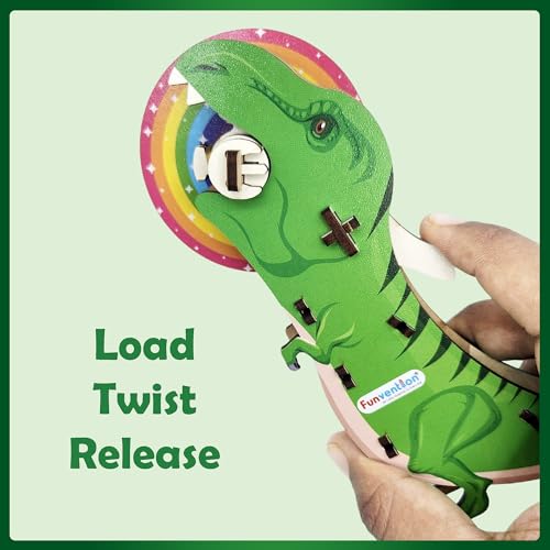 Funvention Birthday Return Gift (Pack of 6) T-Rex Twister Blade DIY Spinning Top Launcher Toy for Kids, 2 Battling Game Spin Top Starter with One Launcher Build & Play STEM Toy, Green Color - Image 5