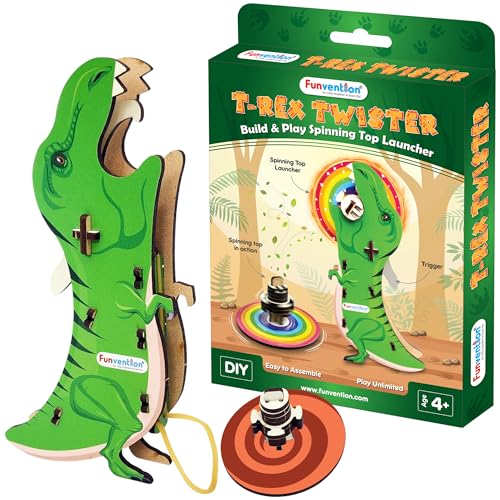 Funvention Birthday Return Gift (Pack of 6) T-Rex Twister Blade DIY Spinning Top Launcher Toy for Kids, 2 Battling Game Spin Top Starter with One Launcher Build & Play STEM Toy, Green Color - Image 2