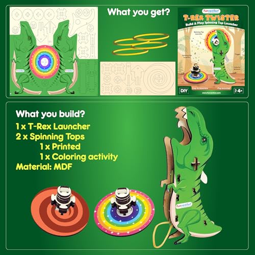 Funvention Birthday Return Gift (Pack of 6) T-Rex Twister Blade DIY Spinning Top Launcher Toy for Kids, 2 Battling Game Spin Top Starter with One Launcher Build & Play STEM Toy, Green Color - Image 4