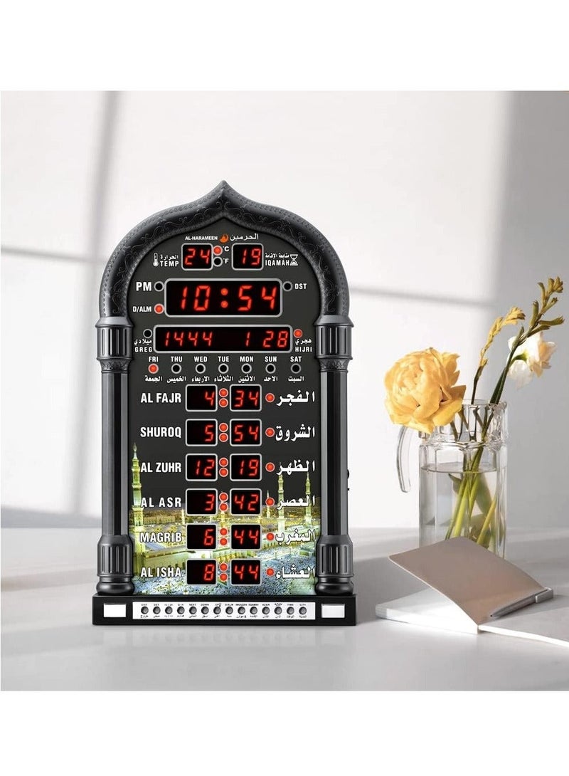 HA-4008 ساعة حائط إسلامية رقمية LED، ساعة حائط لأوقات صلاة المسجد، ساعة مسجد مع أذان كامل (أسود)  - Image 4